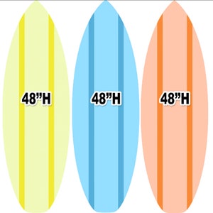 Yard cards, Party decor, UV printed, coroplast cutouts party decorations: 4FT Surfboard cutouts, party props