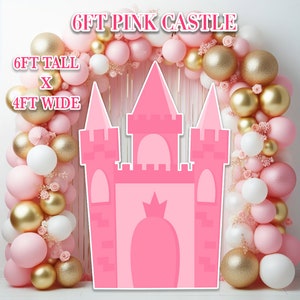 Party Panel decor, UV printed, coroplast cutouts party decorations: 6FT pink castle, Castle party cutout, Castle party prop