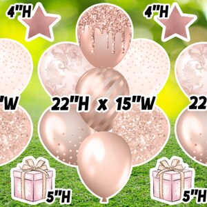 Yard cards decor, Lawn Decor, UV printed, coroplast cutouts party decorations: Rose Gold Balloons, Yard Cards Decor