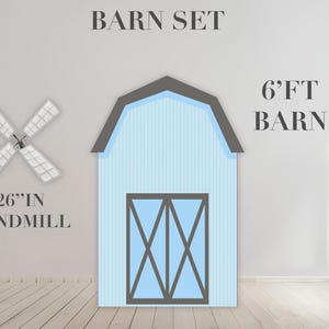 May include: A blue and gray barn play set with a 26 inch windmill. The barn is 6 feet tall.