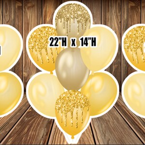 Yard cards decor, Lawn Decor, UV printed, coroplast cutouts party decorations: Gold Balloons, Yard Cards Decor