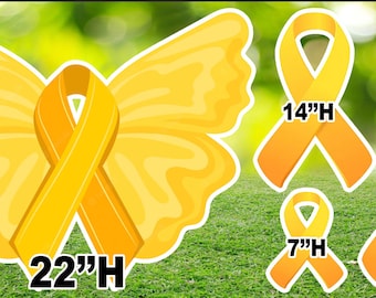 Yard cards decor, Lawn Decor, UV printed, coroplast cutouts party decorations: Childhood Cancer Ribbons about 22  inches tall