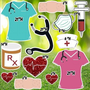 Yard cards decor, Lawn Decor, UV printed, coroplast cutouts party decorations: Nurse, Doctor Set.