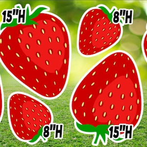 Yard cards decor, Lawn Decor, UV printed, coroplast cutouts party decorations: Strawberry and Daisies set Yard Signs.