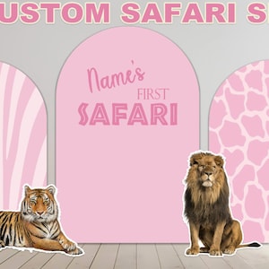 Yard cards decor, Lawn Decor, UV printed, coroplast cutouts party decorations: Pink Safari Backdrop Party Prop Set up