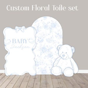 Backdrop Panel Sketch Bear, Party Decor, UV printed, coroplast cutout party decorations: Blue Toile Animals, Blue Toile Floral Party Props
