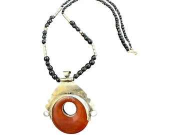 Enchanting Tuareg Tribal Necklace: Vintage Berber Jewelry featuring Red Agate - Authentic Tribal Adornment from Northern Africa