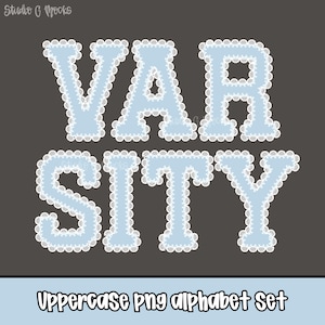 Varsity Lace Alphabet Set, Blue Lace Alpha Set, Chambray Lace ABC Lettering, Light Blue Alpha PNG Letters (25-2001V)