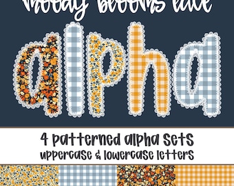 Fall Lace Apha, Dainty Floral Alpha Set, Autumn Alpha PNG, Tight Floral Alphabet Digital Download, Lace Gingham Alphabet (25-027)