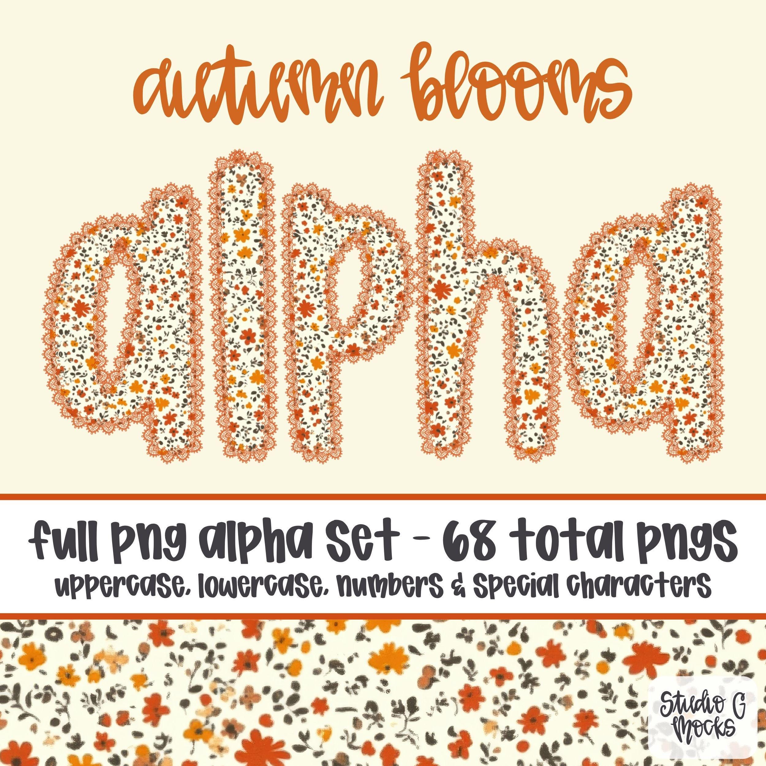 Fall Floral Lace Alpha Set, Tight Floral Alphabet, Lace Lettering, Alpha PNG Digital Download (25-019)