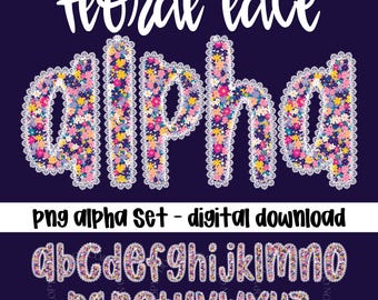 Dainty Floral Alpha, Lace Alpha, Spring Alpha PNG, Tight Floral Alphabet Set, Alpha Digital Downloads (Dainty Lace 25-001A)