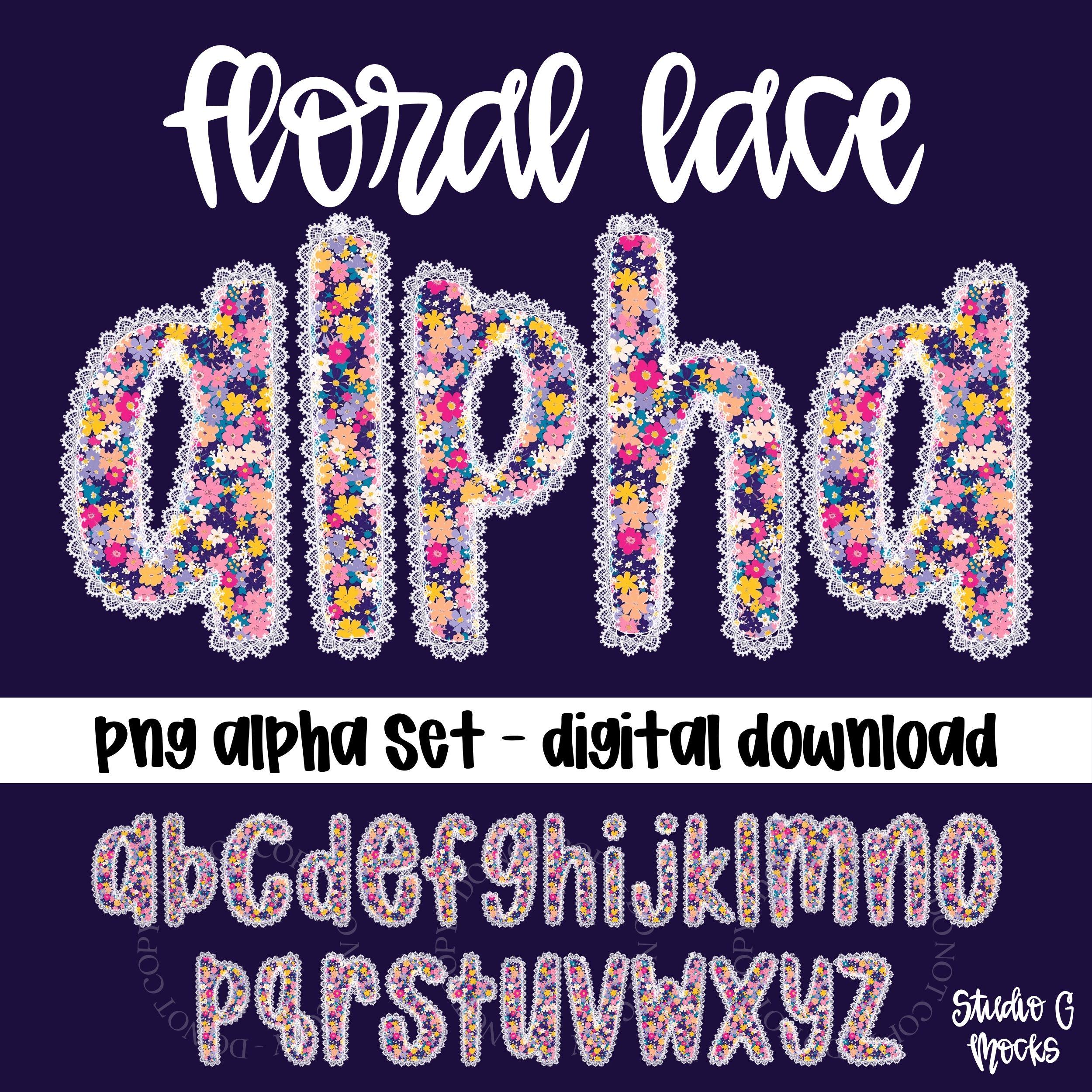 Dainty Floral Alpha, Lace Alpha, Spring Alpha PNG, Tight Floral Alphabet Set, Alpha Digital Downloads (Dainty Lace 25-001A)