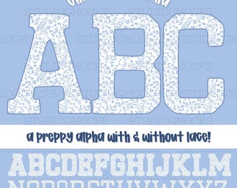 Preppy Lace Alpha Set, Chinoiserie Lace Alpha Set, Blue Toile Alpha Set (25-049)