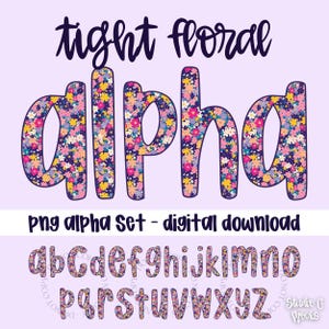 Alpha floral délicat, PNG alpha printanier preppy, ensemble de l'alphabet floral serré, téléchargements numériques Alpha (floral délicat 25-001E)