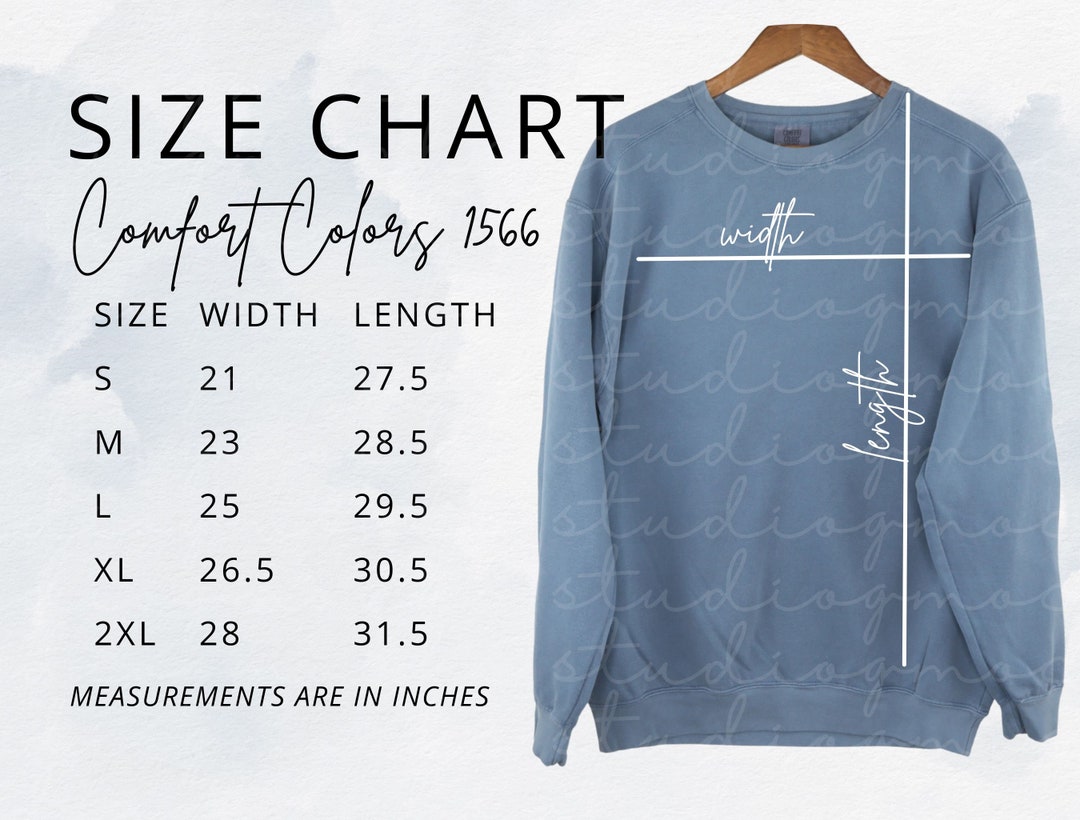 Comfort Colors Sweatshirt Size Chart, Comfort Colors 1566 Size Chart