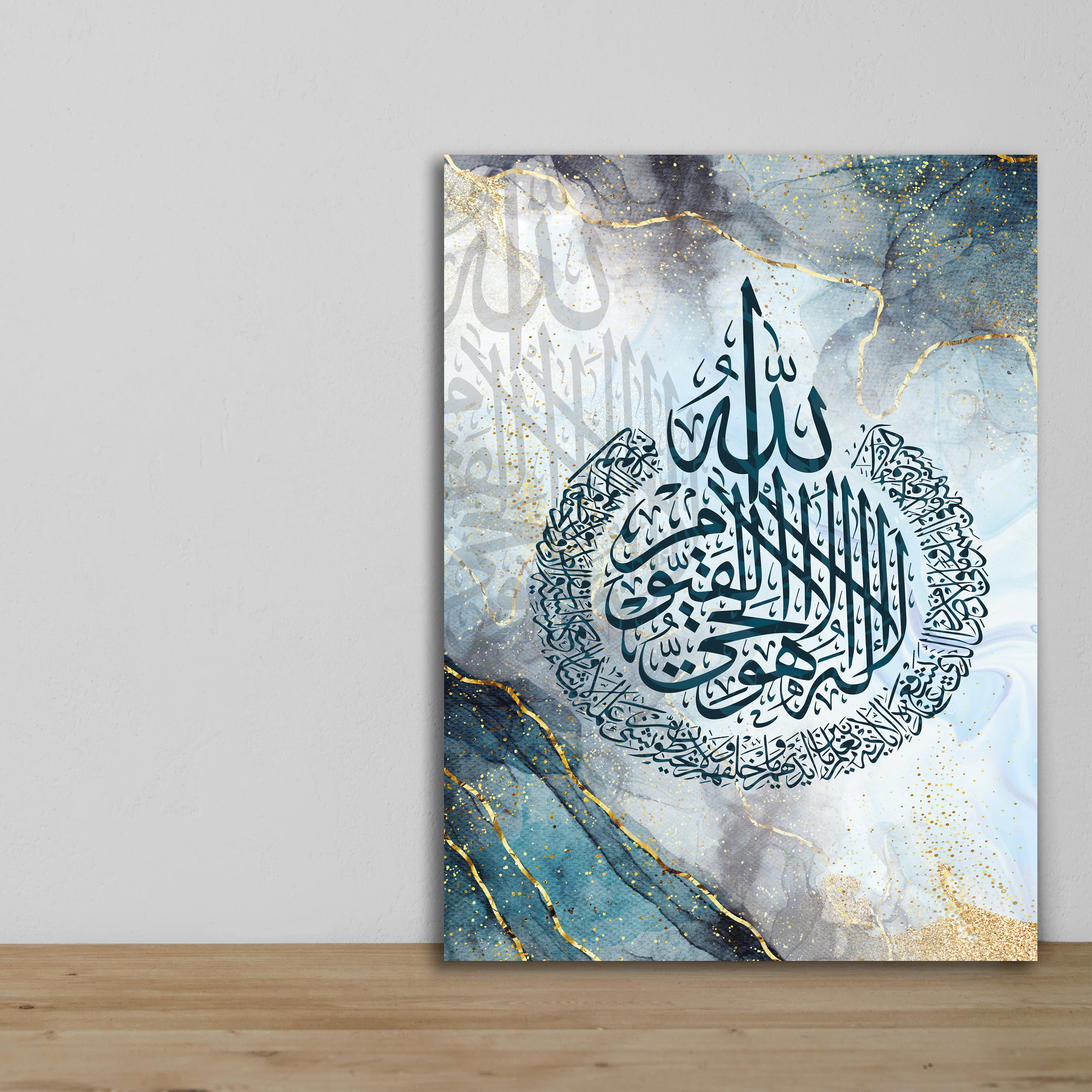 Arte della parete islamica Ayatul Kursi Allah Calligrafia araba musulmana della tela di canapa Pittura Poster e stampe per la decorazione della moschea del Ramadan 50x150cm Senza cornice