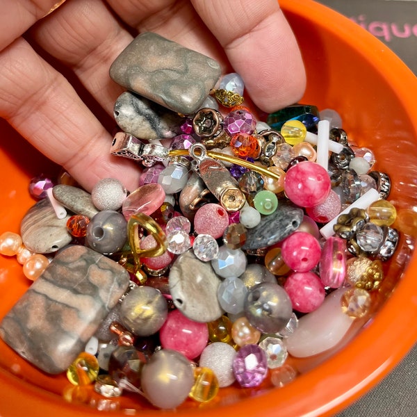 bead soup, assorted balls/beads, bag of beads, assorted beads stones/charms/spacers/findings- jewellery diy, crafting