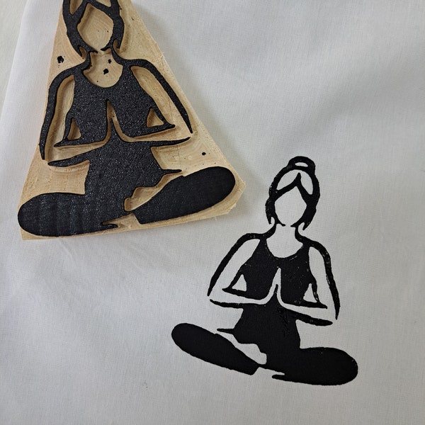 Yoga Girl, Holzblock, Textilblock, Holzstempel, Yoga-Holzstempel