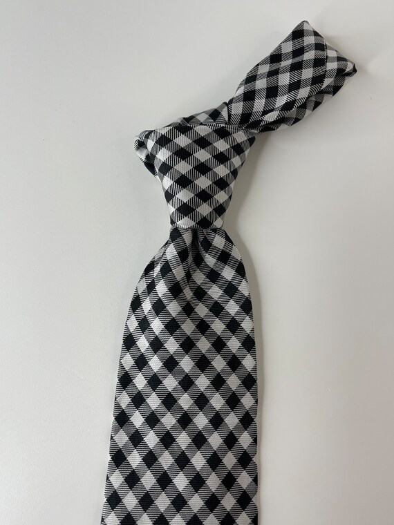 Chaps Black and White Checkered necktie - 100% Si… - image 7