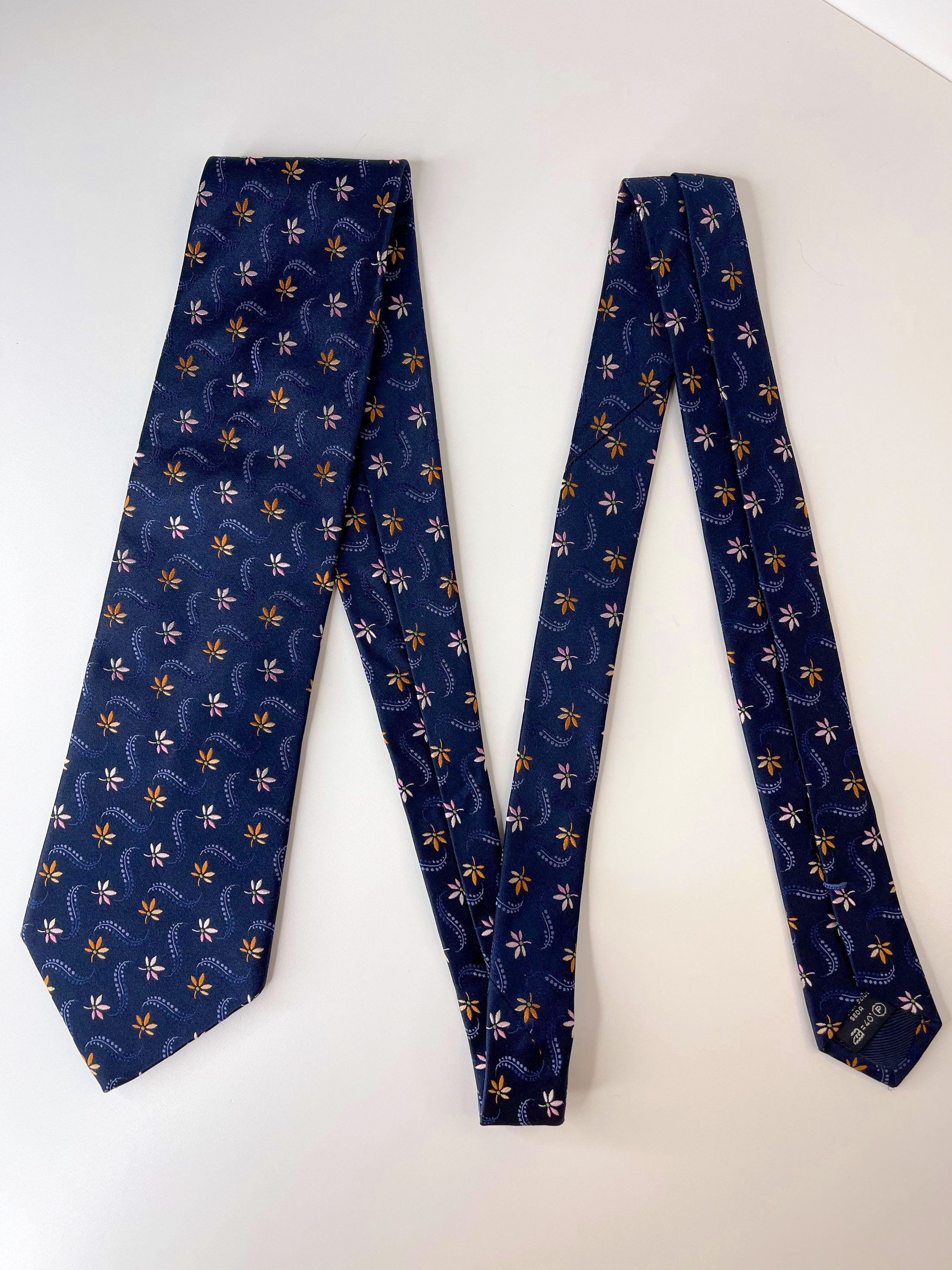 Vintage Ermenegildo Zegna Navy Blue With Orange and Pink Floral