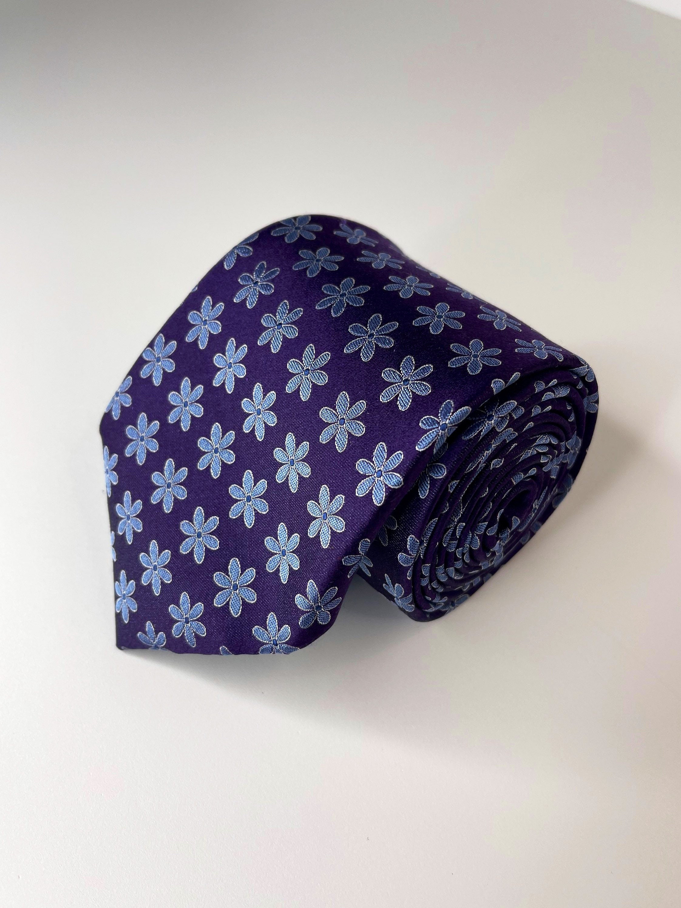 Ted Baker Purple and Blue Tie with Floral Design 100 Silk