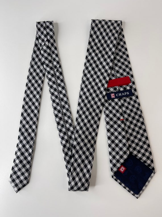 Chaps Black and White Checkered necktie - 100% Si… - image 4