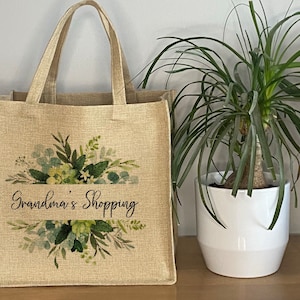 Personalised Tote Bag, Mother’s Day Gift, Linen Jute Tote Bag For Mum, Personalised Grandma Shopping Bag, Nanny Book Bag Birthday Gift