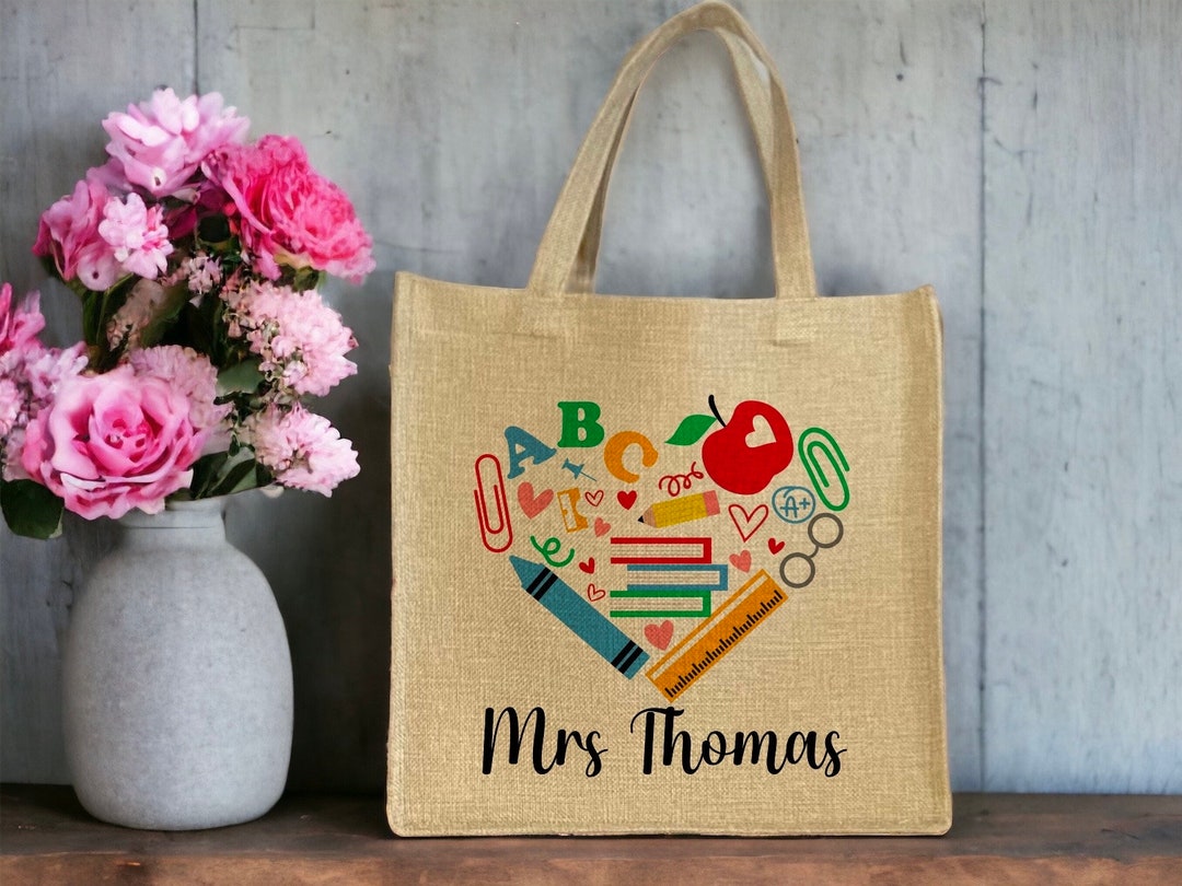 Personalised Teacher Tote Bag, Custom Teacher Lunch Bag, Teacher Thank