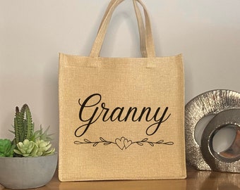 Personalised Tote Bag, Mother’s Day Gift, Linen Jute Tote Bag For Mum, Personalised Grandma Shopping Bag, Nanny Book Bag Birthday Gift