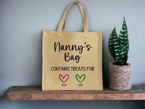 Personalised Tote Bag, Personalised Grandma Shopping Bag, Mother’s Day Gift, Linen Jute Tote Bag For Mum, Nanny’s Treat Bag, Birthday Gift