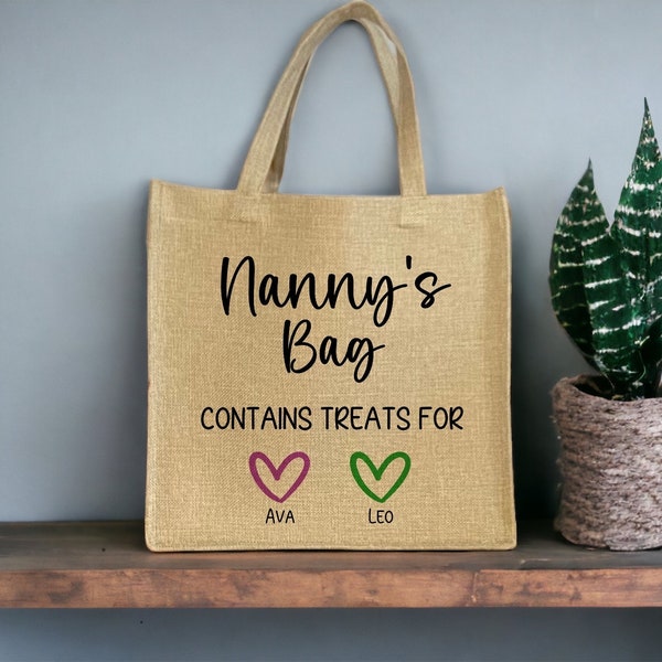 Personalised Tote Bag, Personalised Grandma Shopping Bag, Mother’s Day Gift, Linen Jute Tote Bag For Mum, Nanny’s Treat Bag, Birthday Gift