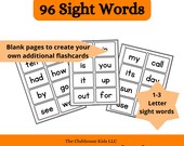 1-3 Letter Sight Words | Sight Words Cards | Flashcards | Digital Download Sight Words Flashcards | Kids Learning Worksheets