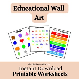 Arte educativo de la pared / Alfabeto, números y colores Arte de la pared / Póster imprimible
