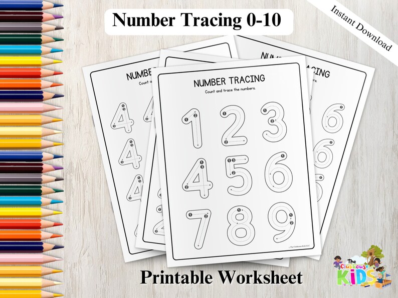 Number Tracing Worksheets 0 10 Instant Download PDF File