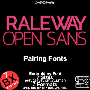 Raleway and Open Sans Mini Satin Stitch Embroidery Font Pairing, 7 Sizes 7 Formats, 7 Native BX Font, Machine Embroidery Design Font Pairing