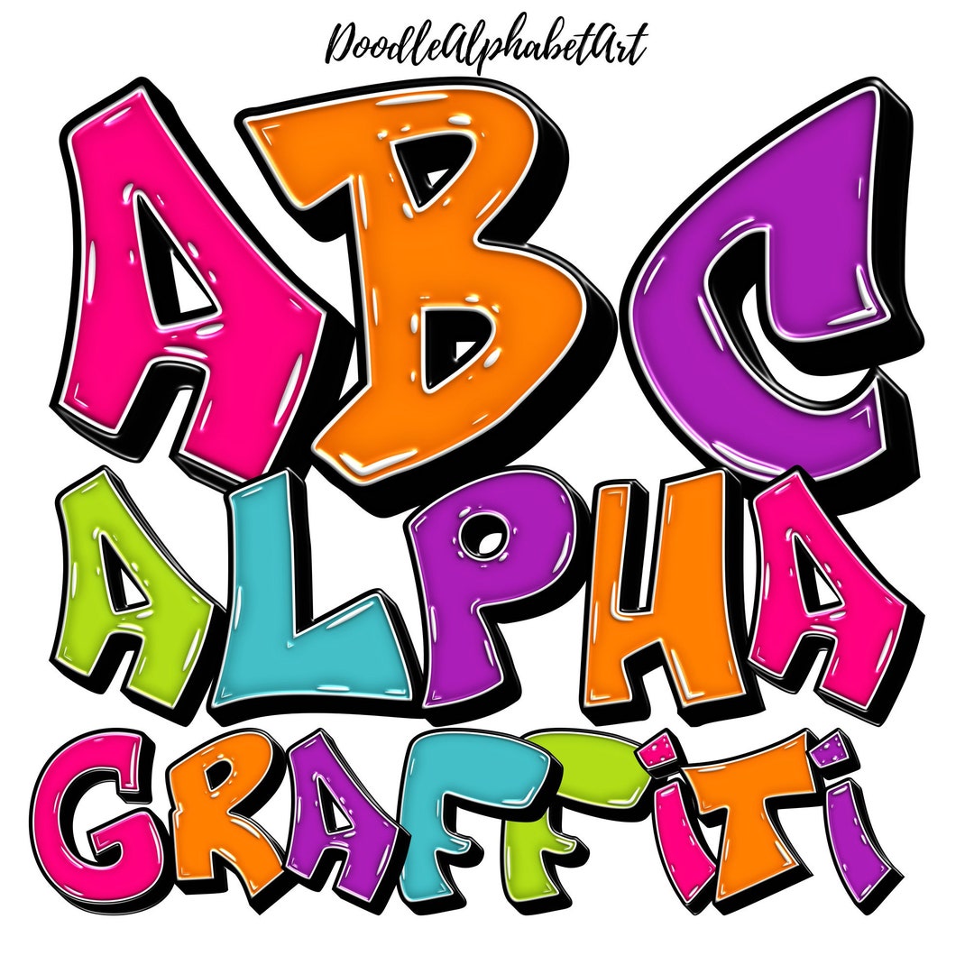 Graffiti Alphabet PNG Bundle: 3D Inflated Letters, Vibrant