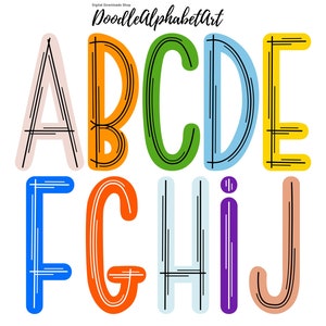 Hand Drawn Scribble Letters PNG Bundle, Nature-Inspired Color Palettes, Digital Sublimation for Download - Alphabet PNG, Centerline Style