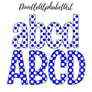 Doodle Blue Polka Dot Alphabet PNG Bundle, 2 Alpha Sets, Blue and White Dots Doodle Letters, Digital Downloads for DIY crafts