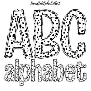 Dot Dalmatian Letters PNG Bundle, Handwritten Doodle Alphabet Letters, Black Dalmatian spots Alphabet, Printable Digital Art PNG files
