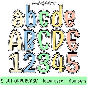 Lines Font PNG and Dots Doodle Alphabet PNG Bundle, Easter Pastels Color, Handwritten Easter Alphabet, Digital Downloads for DIY Crafts