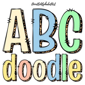 Leopard Block Shadow Doodle Alphabet Bundle - Easter Pastels colors, Handwritten PNGs - Digital Downloads