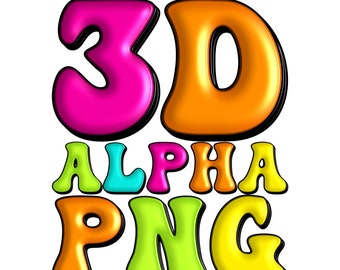 以下が含まれることがあります： ピンク、オレンジ、ターコイズ、イエロー、グリーンなど、さまざまな色の3Dアルファベット文字。文字は「3D ALPHA PNG」と綴られています。