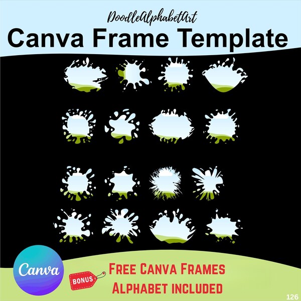 Canva Frame Splash Bleach Effect Brush collection, Editable Canva Frames Template, Easy Drag and Drop Photos, Patterns, Fill your own colors