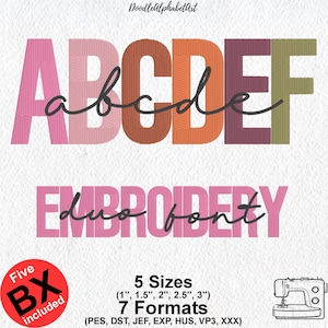 MinSig Duo Embroidery Font, 2 Fonts Duo Style Embroidery, 5 Sizes 7 Formats + 5 BX files, Machine Embroidery Design - BX, PES, Dst & More