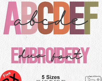 MinSig Duo Embroidery Font, 2 Fonts Duo Style Embroidery, 5 Sizes 7 Formats + 5 BX files, Machine Embroidery Design - BX, PES, Dst & More