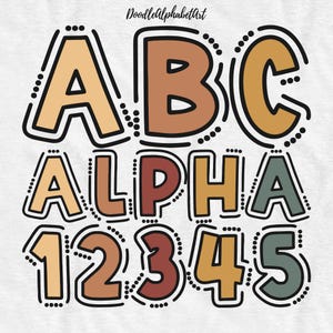 Earthy Boho Retro Lines and Dots Alphabet Letters PNG Bundle, Bohemian Color Palette, Handwritten Comic Alpha PNG, Digital Downloads