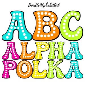 Groovy Dots Alphabet PNG Bundle, Bright Color, 5 Alpha Sets, Retro Polka Dot Letters PNG, Vibrant Marquee Letters PNG, Sublimation Designs