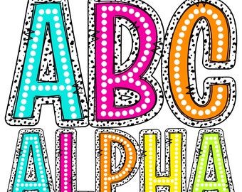 Bright Dots Alphabet PNG Bundle: Dalmatian Doodle Letters (Digital Download)
