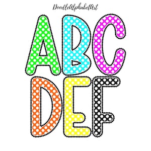Dots Letters PNG Bundle, Bright Colors Alphabet, Hand-drawn Lettering Doodles, 6 Alpha Pack, Digital Download for Sublimation & DIY crafting