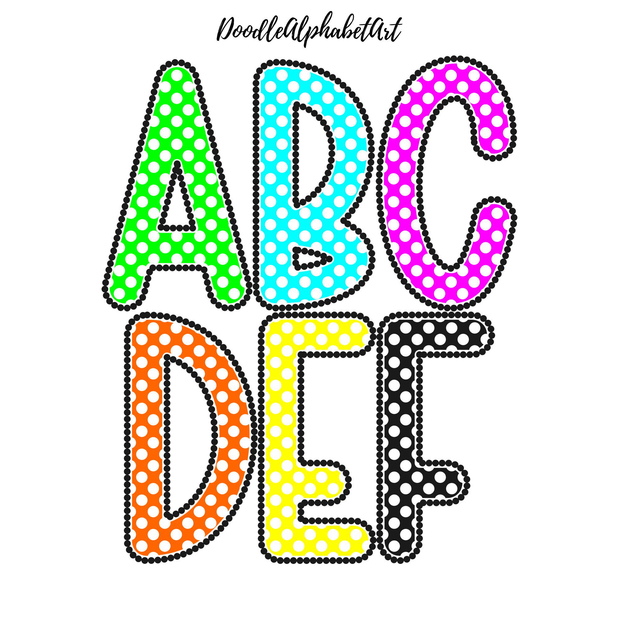 Dots Alphabet PNG Bundle: Bright Color Lettering Doodles (digital ...